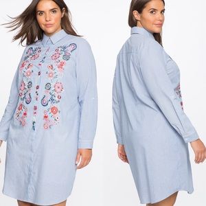 Eloquii floral embroidered shirt dress